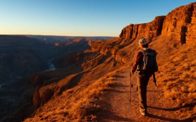 A cinematic trail: fish river canyon slackpacking through dramatic desert skies.