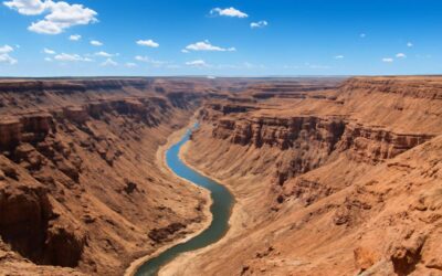 Majestic fish river canyon with water: breathtaking cliffs and roaring currents